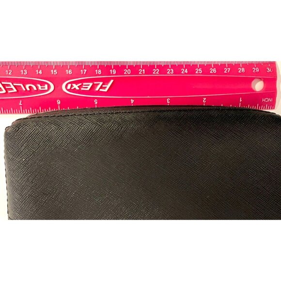 Michael Kors Black Gold Leather Wristlet Wallet Clutch Purse Saffiano Texture - Picture 10 of 12